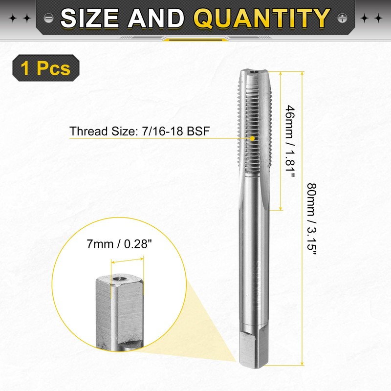 sourcing map Hand Plug Tap 7/16-18 BSF 2B Thread Plug