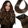 LaaVoo Clip in Hair Extensions Human Hair Dark Brown Balayage Light Brown Ombre Human Hair Extensions Clip in Dark Brown Real Hair Extensions For Women Double Weft 120g 7pcs 14 Inch