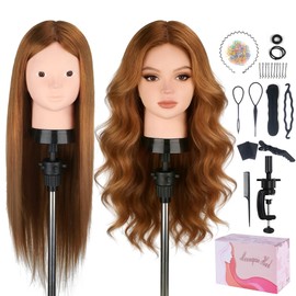 Beauty Star Mannequin Head with 80% Real Human Hair, Manikin Doll Head for Hair Styling, Cosmetology Makeup Hairdressing Training Practice Head with Clamp Stand and DIY Hair Styling Braiding Set