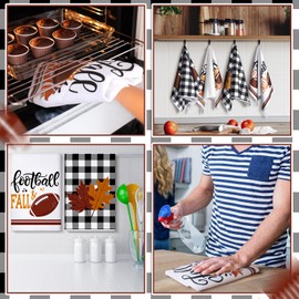 Preboun 4 Pcs Fall Football Kitchen Decorative Towels Rugby Maple Leaf Hand Dish Towels Microfiber Fall Kitchen Towels Absorbent Autumn Leaves Tea Towel Farmhouse Hand Drying Cloth Towel for Cooking