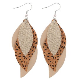 ANXIN boho unique Leather Earrings 2 Layered Lightweight Faux Leather Leaf Earrings Layered Design Drop Earrings Gift for Women (Style A)