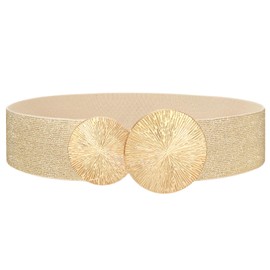 VONMELLI Wide Stretchy Gold Belts for Women Dresses Elastic Waist Cinch Womens Belt with Gold Buckle, L