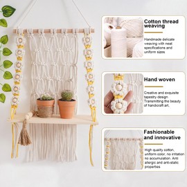 Magiho® Boho Decoration, Wooden Macrame Wall Hanging, Wall Shelf for Decoration, Balcony, Office, Children's Room, Bathroom, Living Room, Handwoven Boho Wall Decoration, Macrame Shelf