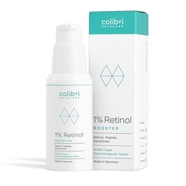 colibri skincare 1% retinol booster, 30 ml, retinol serum makes the skin look smoother and more radiant, liposomally encapsulated retinol for visible results, made in Germany