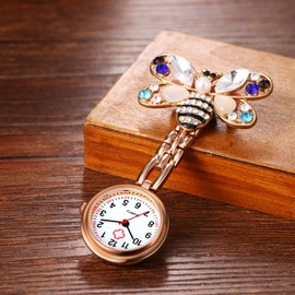 Avaner Clip-on Fob Nurse Watches: Rhinestones Stainless Steel Hanging Brooch Analog Quartz Watches with Second Hand