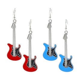 Honbay 2 Pairs Enamel Alloy Guitar Earrings Fashion Musical Instrument Dangle Earring for Music Lovers Teacher Singer Jewelry Gifts (2 Color)