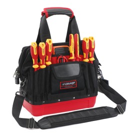 CRIPOP 13 Inch Wide Mouth Tool Bag, Heavy Duty Tool Bag with Water Proof Molded Base, Tool Storage Bag for Men, Plumbers, Electricians, Handymen