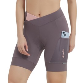 Santic Womens Bike Shorts Padded Cycling Shorts Bicycle Short with Pocket Wide Waistband Shorts Purple