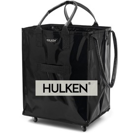 HULKEN - Large, Black - Reusable Grocery Bag On Wheels, Shopping Trolley, Rolling Tote, Zipper Closure, Lightweight, Carries Up to 66 lb & Fits 5 Grocery Bags, Folds Flat, Unbreakable Handles