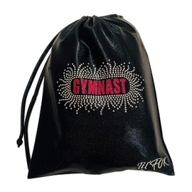 LIL'FOX 8" x 10" Drawstring Girls Grip Bag for Gymnastics 26cm x 20cm - Storage Bag Gym Pouch Lightweight Drawstring Bags for Personal Equipment - Shiny Foil with Rhinestones