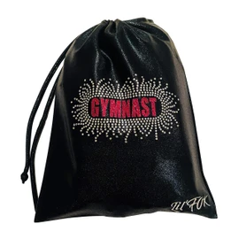 LIL'FOX 8" x 10" Drawstring Girls Grip Bag for Gymnastics 26cm x 20cm - Storage Bag Gym Pouch Lightweight Drawstring Bags for Personal Equipment - Shiny Foil with Rhinestones