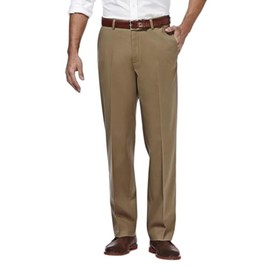 Haggar mens Premium No Iron Khaki Classic Fit Expandable Waist Flat Front Pant, British Khaki, 36x32