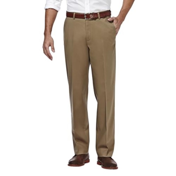 Haggar mens Premium No Iron Khaki Classic Fit Expandable Waist