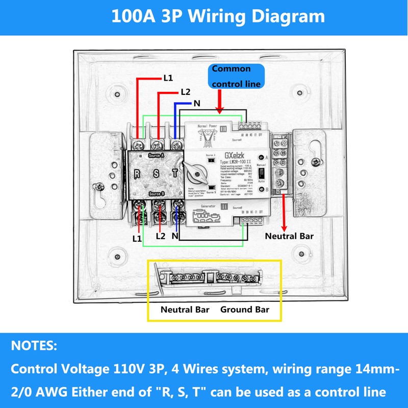 100amp Automatic Generator Transfer Switch 2P 3-Wire 120/240V Automatic/Manual Generator