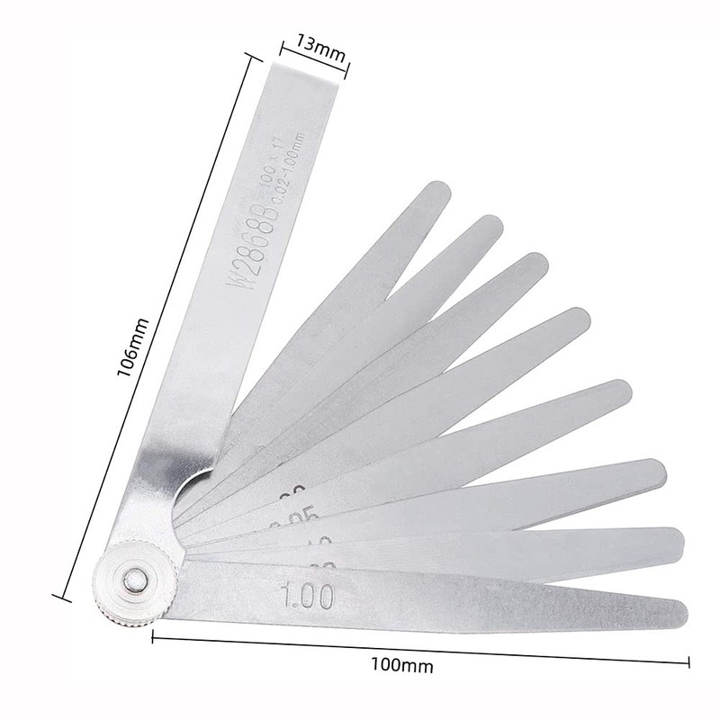 Gasea 17 Blades Stainless Steel Feeler Gauge Measuring Tool, 0.02-1.00mm