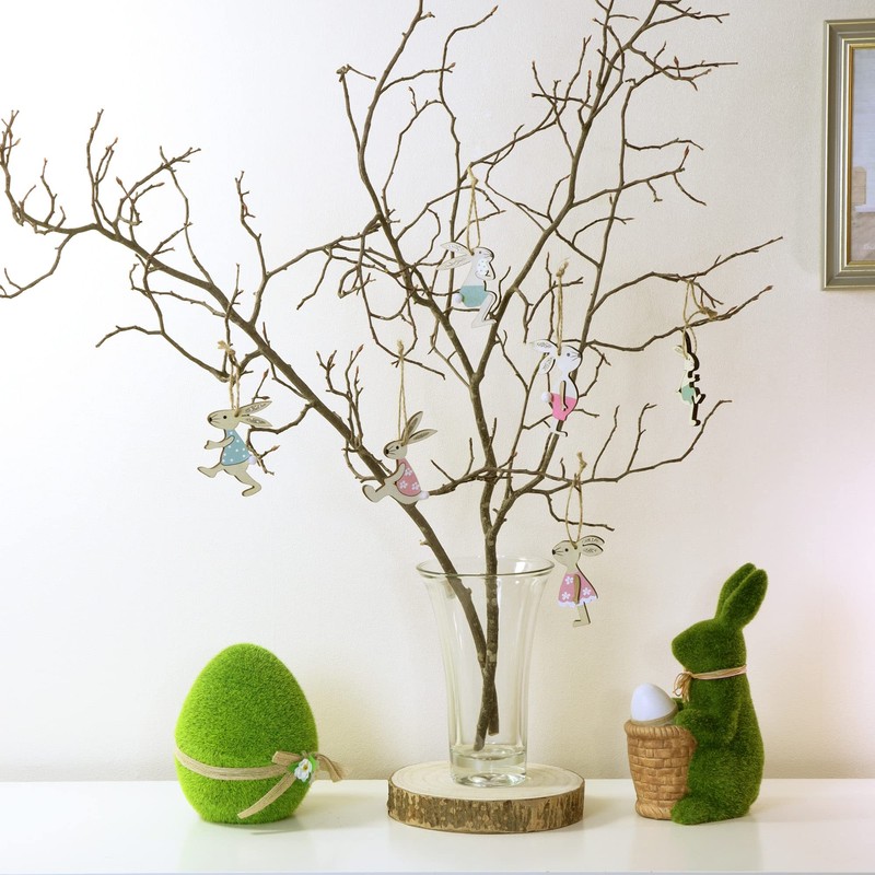 com-four® 6 x Decorative Hangers Rabbit - Wooden Easter Decoration