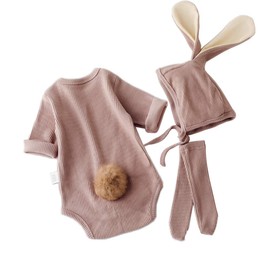 ACEHCEAR Baby Boys Girls Bunny Outfit My First Easter Costumes Infant Newborn Bodysuit Romper with Long Ear Hat 0-6 Months Khaki