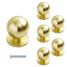 WUWWUT 6 Pack Gold Drawer Knobs, Round Cabinet Knobs Aluminium Alloy, Brushed Brass Door Handles with Screws for Cupboard, Wardrobe, Furniture Decoration (25 * 30mm)