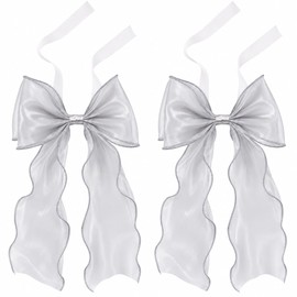 2 Pack Bow Curtain Tiebacks, French Style Silky Ribbon Curtain Holdbacks with Decorative Rope, Elegant Tie Backs for Curtains, Window Drapes, Bedroom Living Room Home Decor (Gray)