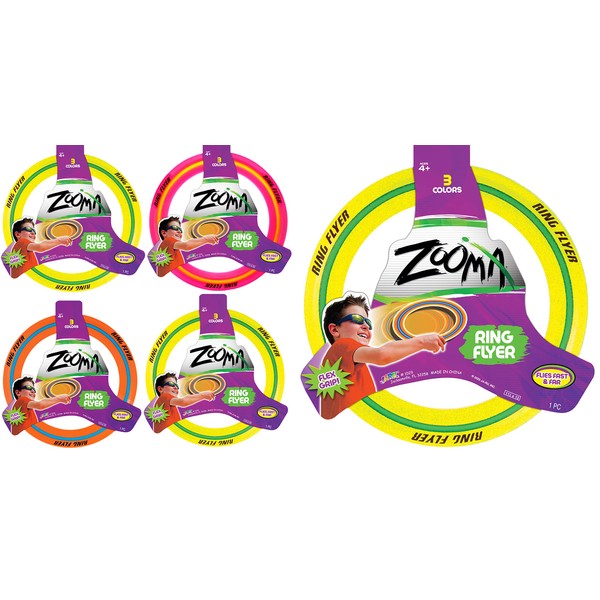 JA-RU Zooma Ring Flyer Frisbee Disc 11.2" (4 Rings Assorted Color) Ring Outdoors Glider Ultimate Sports Pro Beach Toys Flying Discs for Kids & Adult. Safe, Soft & Professional. Dog Toy 1029-4p