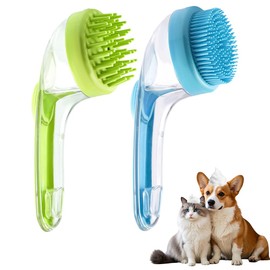 Rppiup 2 Stück Hunde Waschbürste, Badebürste Hund, Haustier Badebürste mit Seifenspender, Weiche Massagebürste Silikon-Badebürste Hundebürsten mit Langem Griff für Hunde und Katzen, Feine&Grobe Zähne