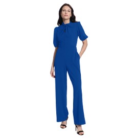 Donna Morgan Women's Sleek Style Jumpsuit Office Workwear Event Guest of, Twist Neck-Blue Sapphire