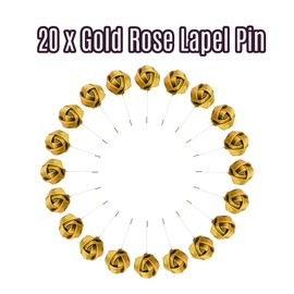 20Pcs Rose Boutonniere Lapel Pin for Men Gold Flower Lapel Pins Groom Wedding Boutonniere Suit Brooch Outfit Accessories Rose Corsage Satin Flowers Pins Anniversary Dinner Party Lapel Pin for Husband