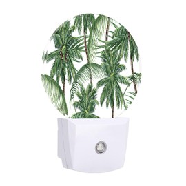 Chrobak Round LED Night Light,Green Leaves Palm Trees LED Night Light Plug into Wall with Dusk to Dawn Light Sensor White Energy Efficient Nightlight for Bedroom Bathroom Hallway Living Room Kitchen