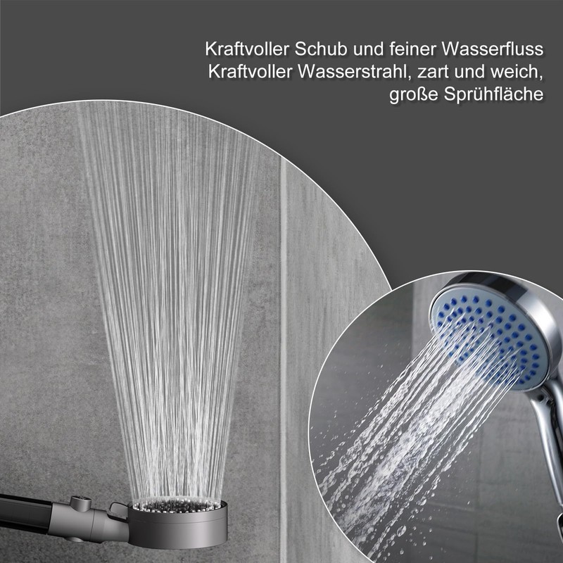 HONBOO Duschkopf mit Filter, Duschbrause mit Stoppfunktion, Handbrause mit 1.5m
