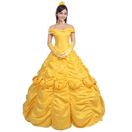 Ainiel Women's Cosplay Costume Princess Dress Yellow Satin (XL, Style 1)