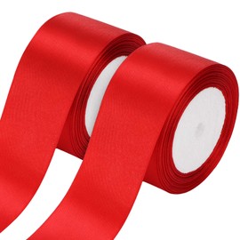 Boao 2 Rolls Christmas Satin Ribbon Double Face Polyester Satin Ribbon Wide Solid Satin Ribbon for Christmas Wedding Gift Wrapping Crafts Decoration Favors (Red, 2 Inch)