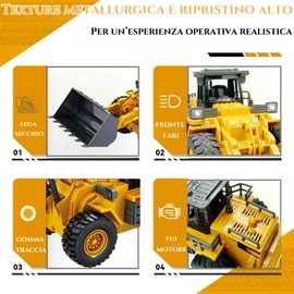 LioMaxi 9 K 1:16 4 Räder Bulldozer ferngesteuertes Spielzeug mit Licht und Sound, Metallschaufel, kabellose Fernbedienung, Front-Ladegerät mit Fernbedienung, für Geschenke für Kinder