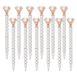 PATIKIL Black Ink Ballpoint Pen, 12 Pack Crystal Diamond Twist Metal Pen 1.0mm Medium Point for Note Taking Journaling, White Gold