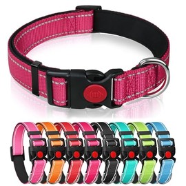 Reflective Nylon Dog Collar with Safety Buckle, Adjustable Pet Collars with Soft Neoprene Padding for Medium Dogs (Rose Red, M)
