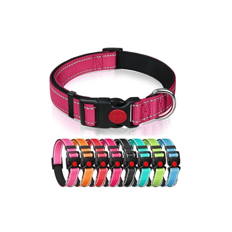 Reflective Nylon Dog Collar with Safety Buckle, Adjustable Pet Collars
