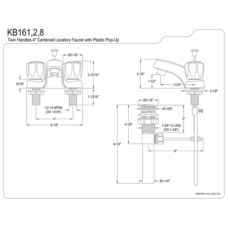 Kingston Brass KB162 Americana Center Set Bathroom Faucet with ABS