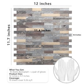 STICKGOO Peel and Stick Backsplash, PVC Wall Tiles Stick on Backsplash for Kitchen(10 Sheets, Distressed Wood with Metal Gold)