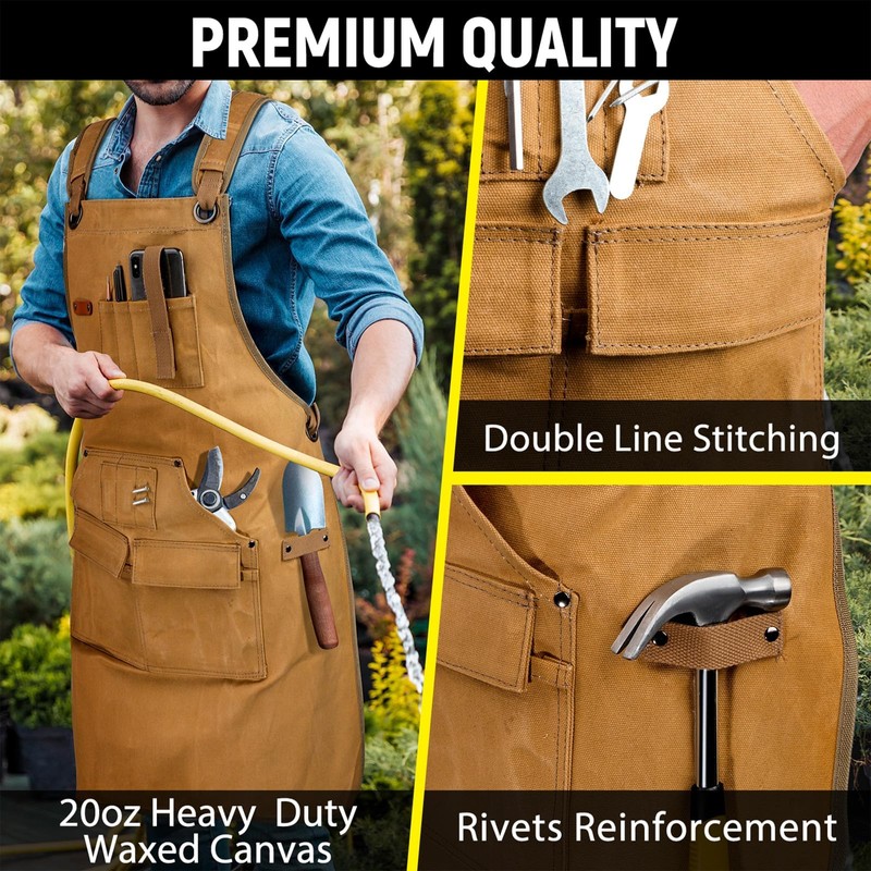 Woodworking Apron for Men, Shop Apron 20 oz Canvas Work