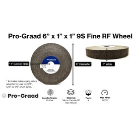 Pro-Graad 1 Pack 6” x 1” x 1” 9S Fine RF Long Life Convolute Deburring, Finishing & Polishing Wheel, Includes Arbor Adapter for use on 3/4 5/8 1/2 inch Shaft Sizes, Pack of 1