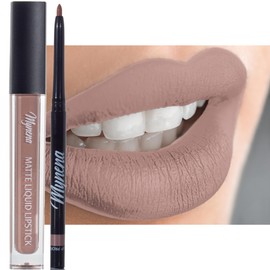 Nude Liquid Lipstick & Liner Set | Matte Long-Lasting Waterproof | Lightweight Full Coverage, No Smudge | Sandy