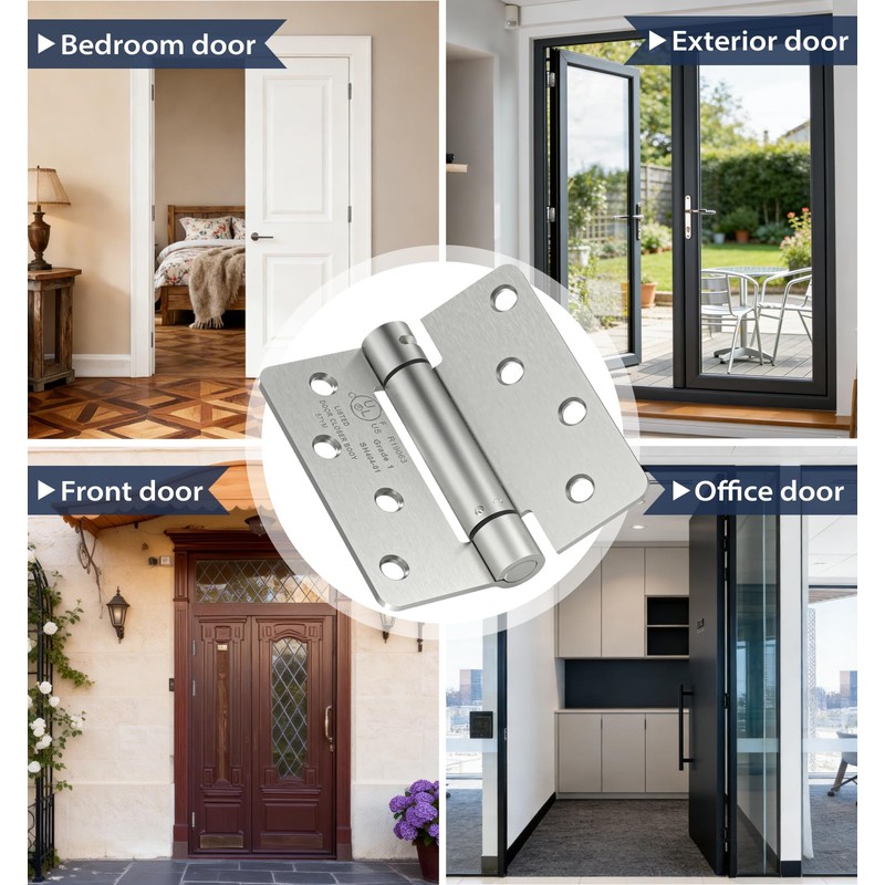 4 Inch Self Closing Door Hinges,3-Pack Spring Hinges,1/4" Radius Corners