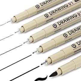 Muchcute Micro Fineliner Drawing Art Pens: 6 Black Fine Line Waterproof Ink Set Artist Supplies Archival Inking Markers Pigment Liner Journaling Sketch Outline Manga Anime Gifts Sketching Watercolor