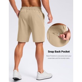 Pudolla - Pantalones cortos de vestir ligeros para hombre, de 11 pulgadas de largo, con 3 bolsillos, elásticos, de secado rápido, para viajes casuales, Caqui claro, 3X-Large
