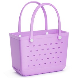 LightZon Beach Bag Rubber Tote,Washable and Durable Open Hand Bag for Sports Beach Market Pool （M,Purple）