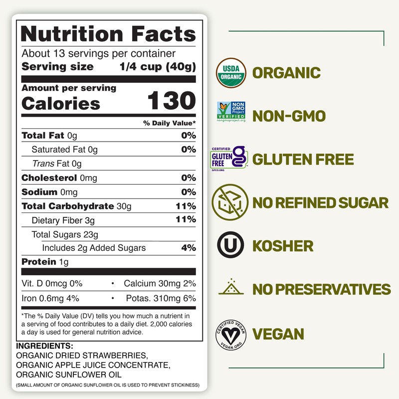 Happy Village Organic Whole Dried Strawberries, 18 OZ Resealable Pack-