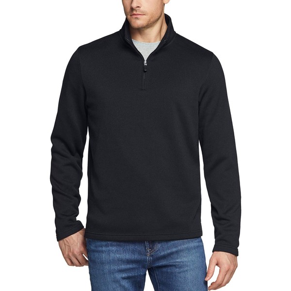 TSLA Men's Quarter Zip Thermal Fleece Lined Sweater, Winter Lightweight Soft Pullover Collar Sweatshirt, Fleece 1/4 Zip Sweater Solid Black, X-Large