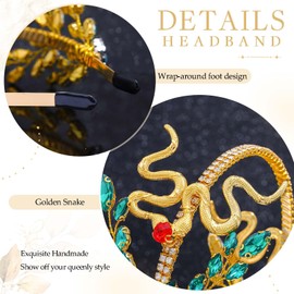 Foryysa Rhinestone Headbands for Women Thin Green Vine Headband Gold Vintage Snake Hairband Wedding Headpiece, Medium, Alloy Rhinestone