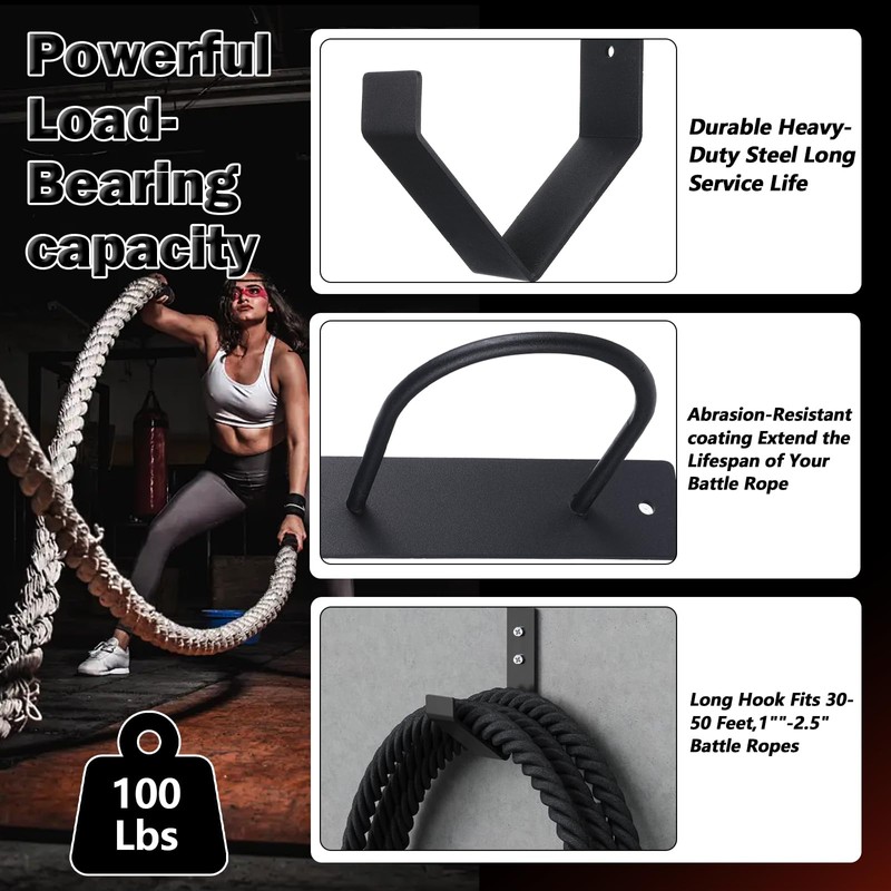 Battle Rope Wall Mount Kit, Heavy Duty Steel Anchor and