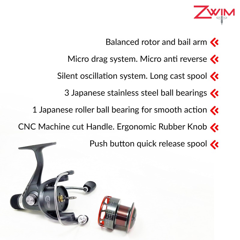 ZWIM - Rear Drag Fishing Reel Fixed Spool Spinning KHR40/4000-4