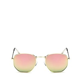 CHICNET Versatile sunglasses, metal frame, round and angular shape, gold, silver or black, acrylic lenses in various colours, tinted or mirrored, UV400 women, men, yellow, pink, Yellow pink, One Size